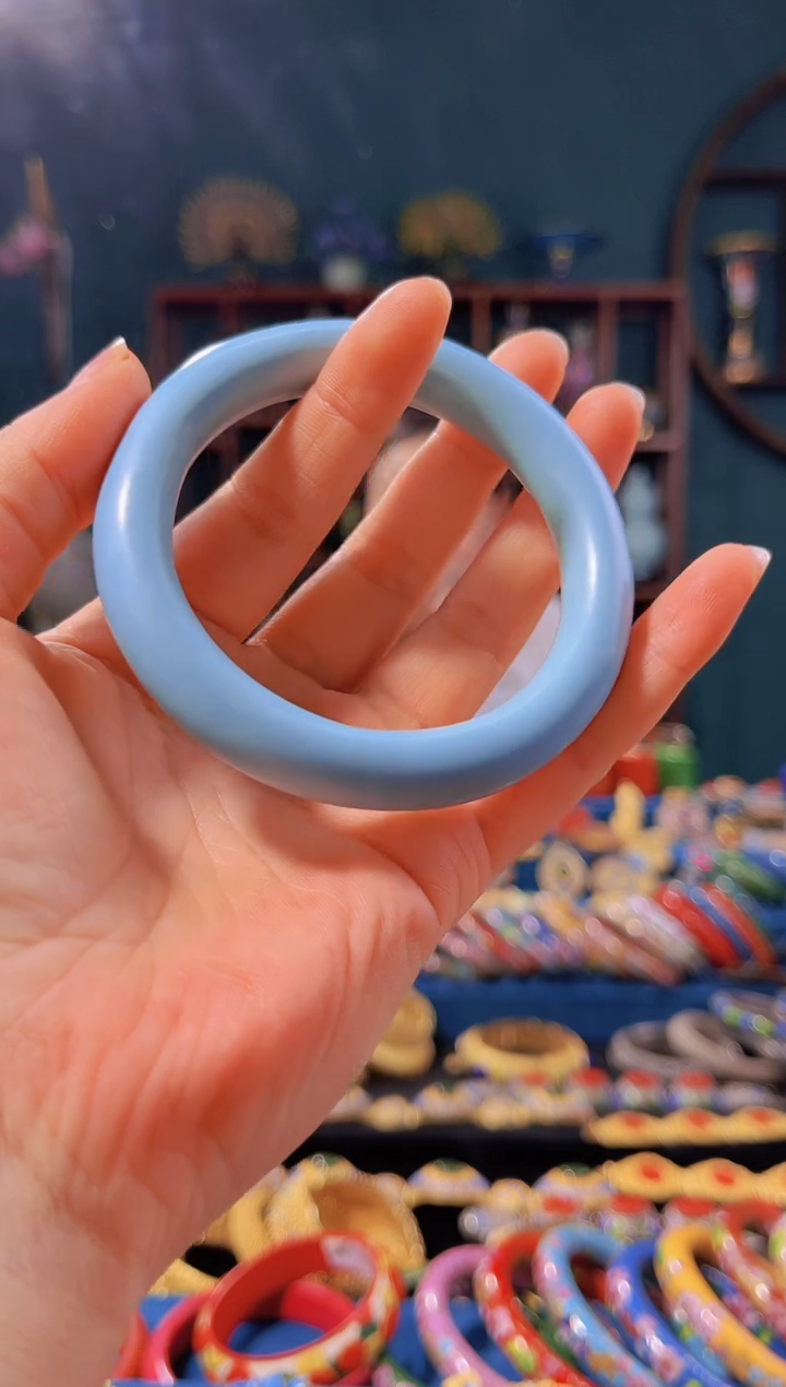 【闪购商品】非遗首饰 素漆手镯 蓝（57圈）