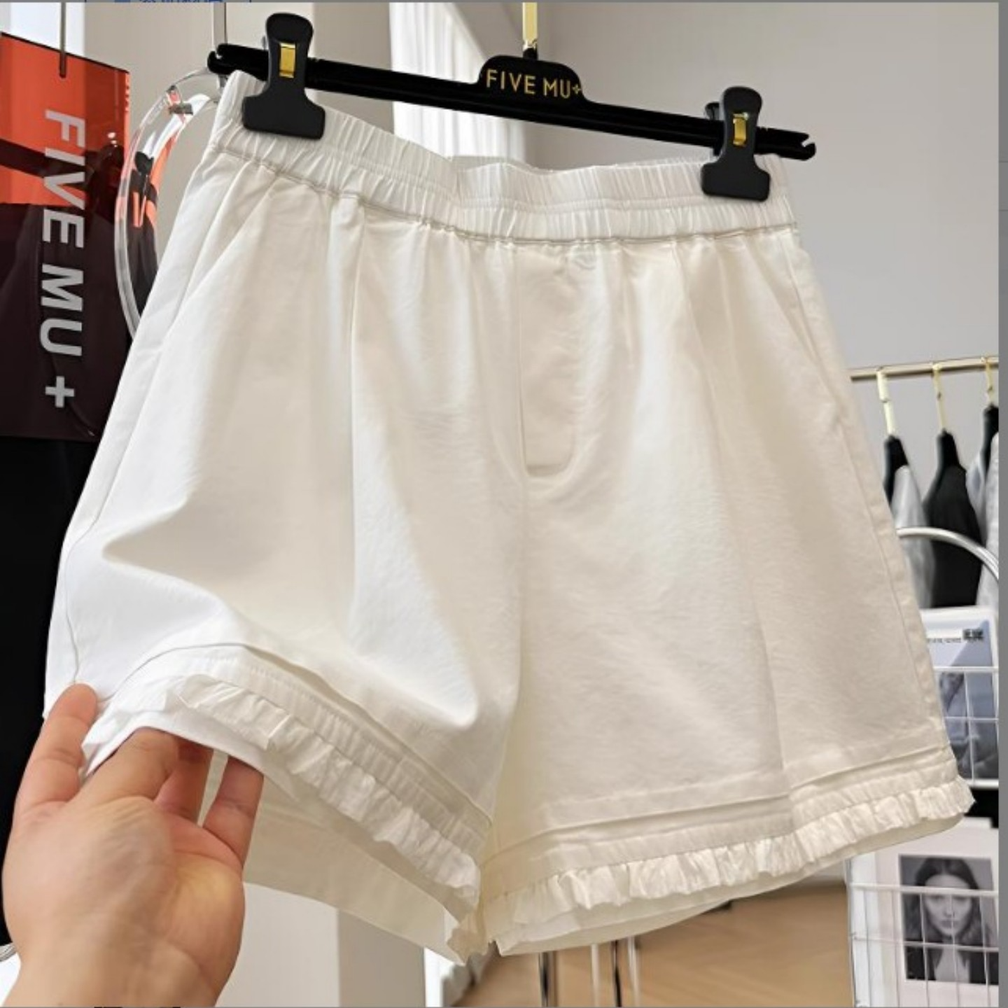 【100纯棉-做过洗水-后期不缩水】白色木耳边短裤女夏季新款裤子