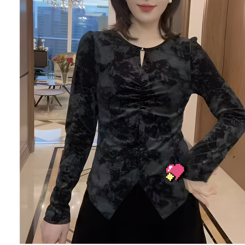 【玲子现货】3558 法式扎染气质上衣长袖女