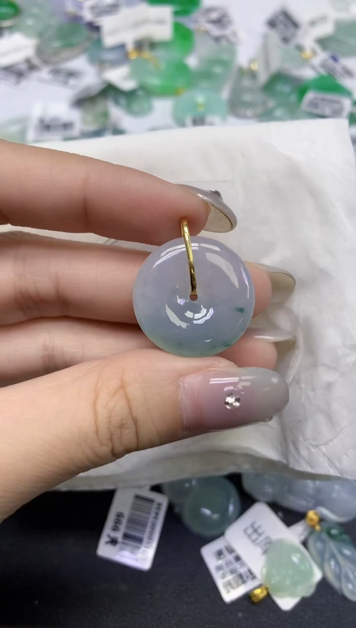 颈饰18K金镶嵌翡翠天然缅甸翡翠A货百元以上9元证书费自理