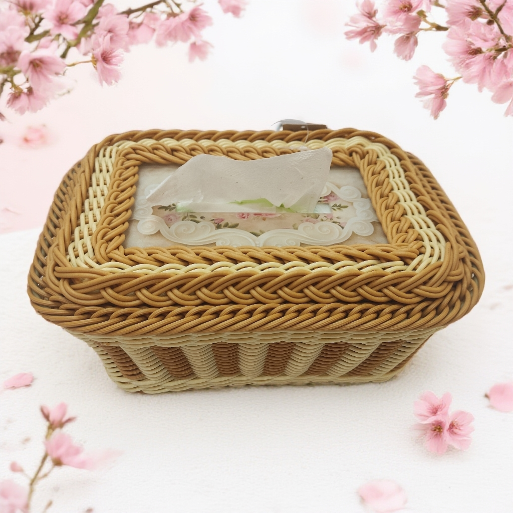 手工藤条编织抽纸盒篮子置物收纳筐客厅创意藤编家用方形