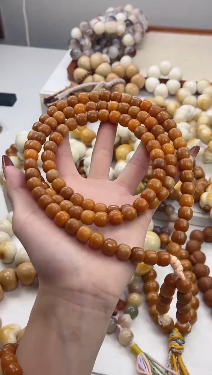手串菩提根/象牙果y19干磨82年小老太橘红桶珠9*10mm念珠