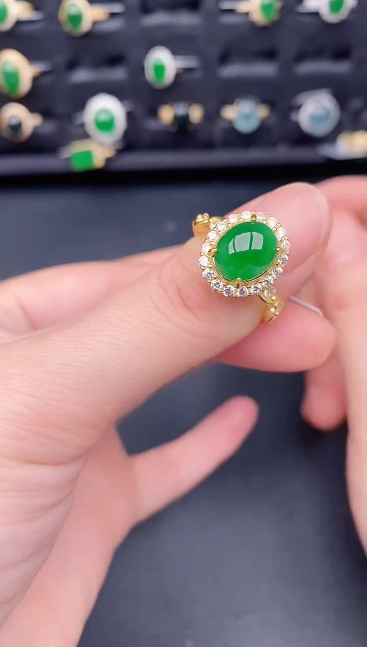 银S925镶嵌戒指翡翠天然a货翡翠277