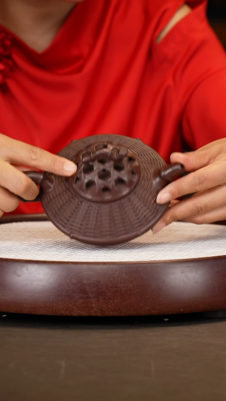 紫砂茶具【邵映华】老紫泥竹编合欢  360CC