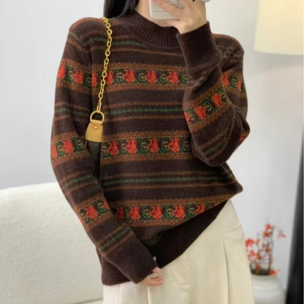 【海片】203冬款超柔韩国绒毛衣针织衫时尚百搭套头提花