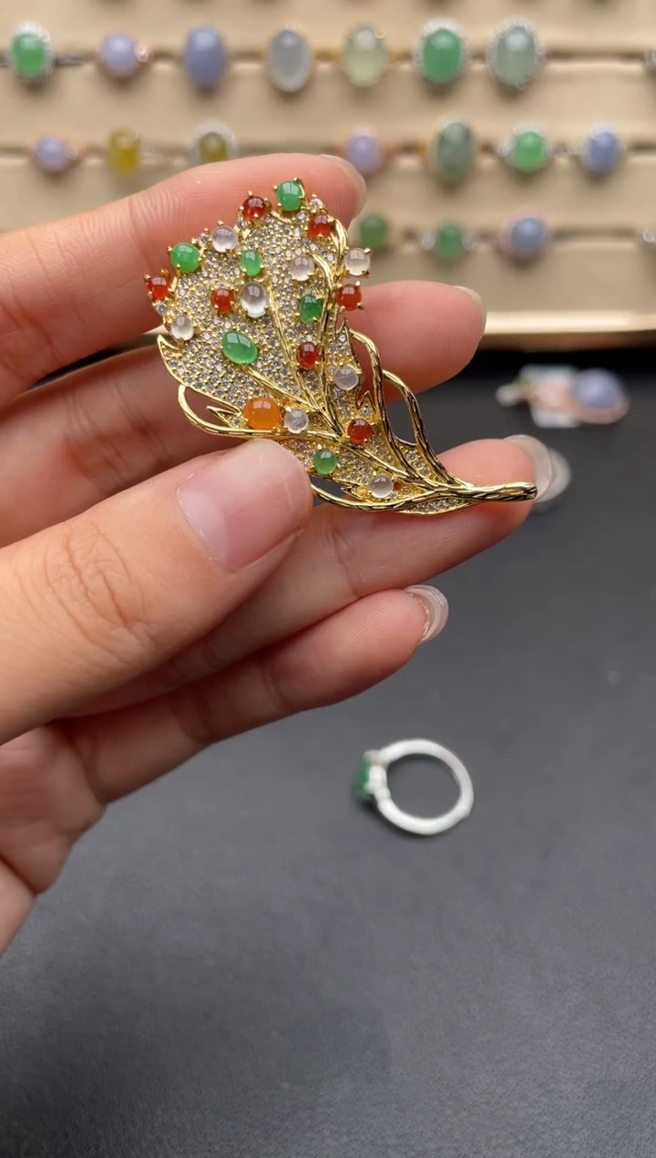 银S925镶嵌戒指翡翠一物一证一礼盒