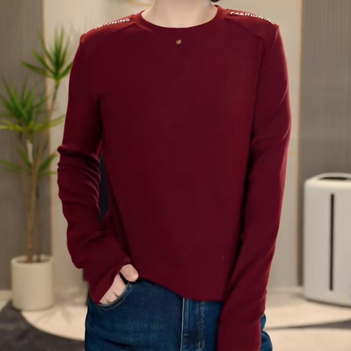 【卿她】新款字母刺绣百搭圆领上衣长袖T恤女