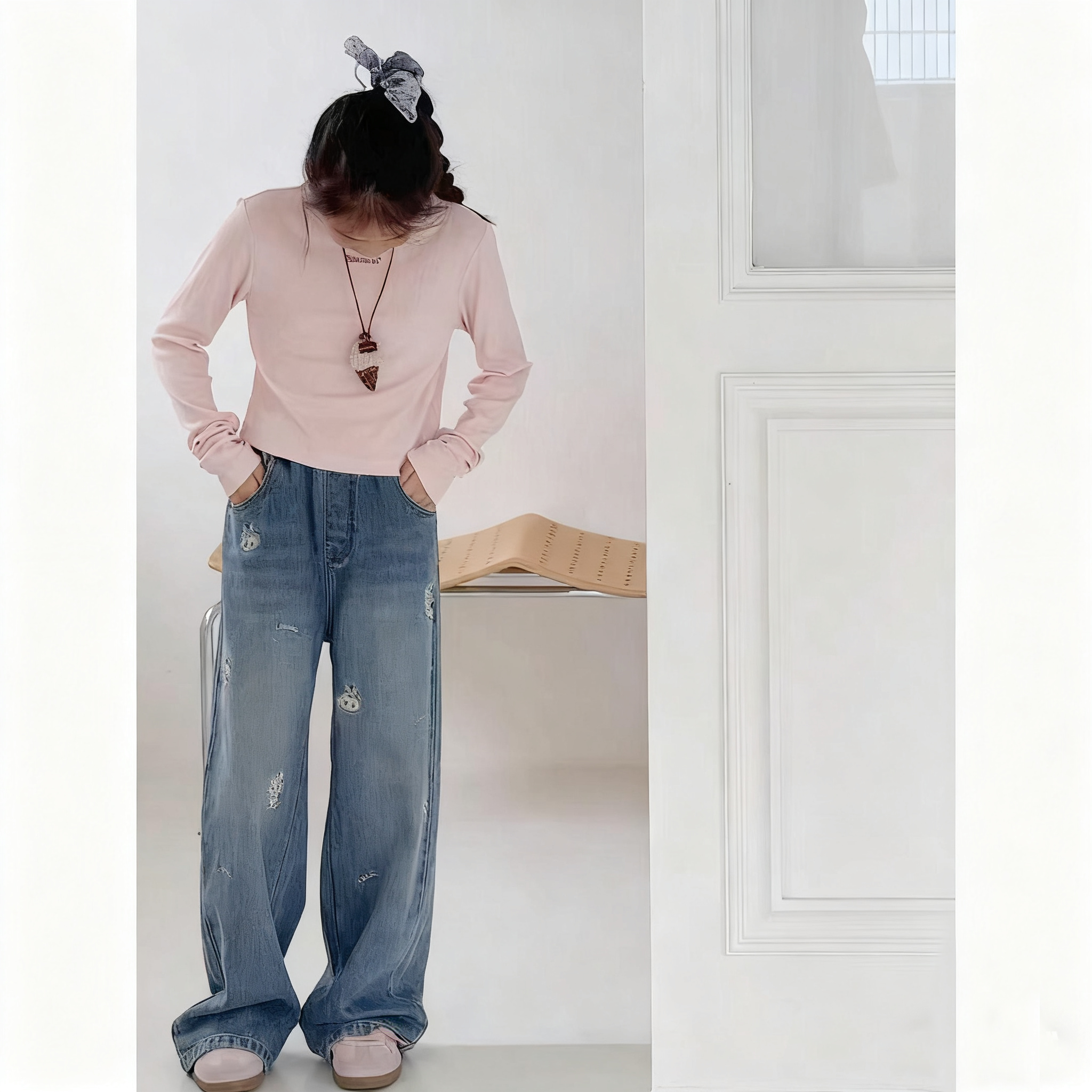 【现货】2025秋洋气玩偶刺绣直筒女童牛仔裤 D736 736 G V