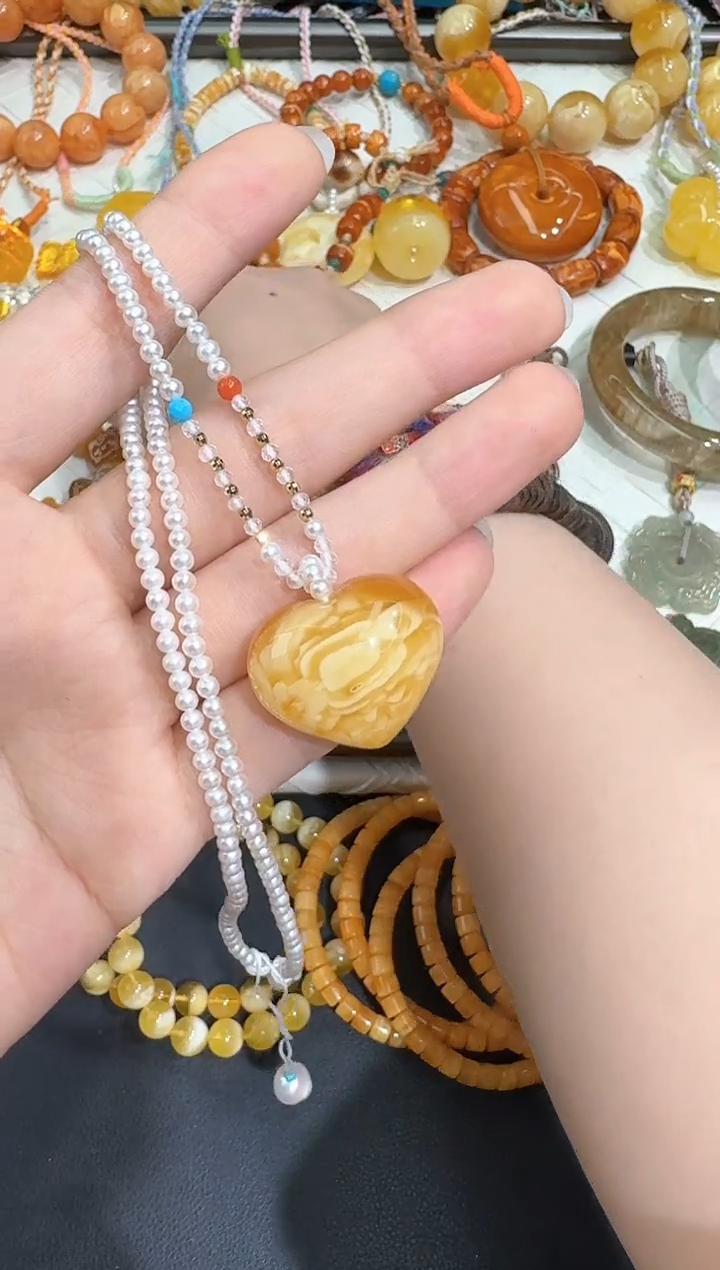 18K金镶嵌蜜蜡颈饰X0327-1195-519/18k