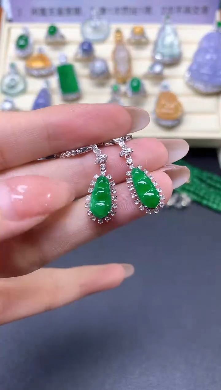 【闪购商品】翡翠耳饰18K金镶嵌耳饰|7100+710