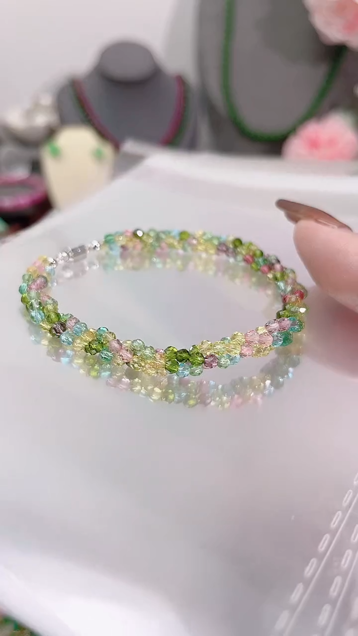 银S925镶嵌手链尖晶石彩麻花19.9