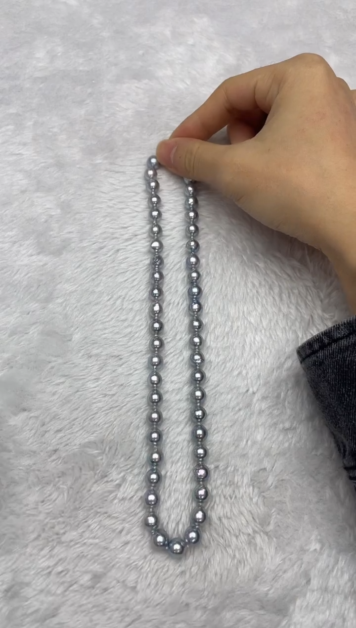 项链银S925镶嵌海水珍珠AK真多麻8-8.5mm