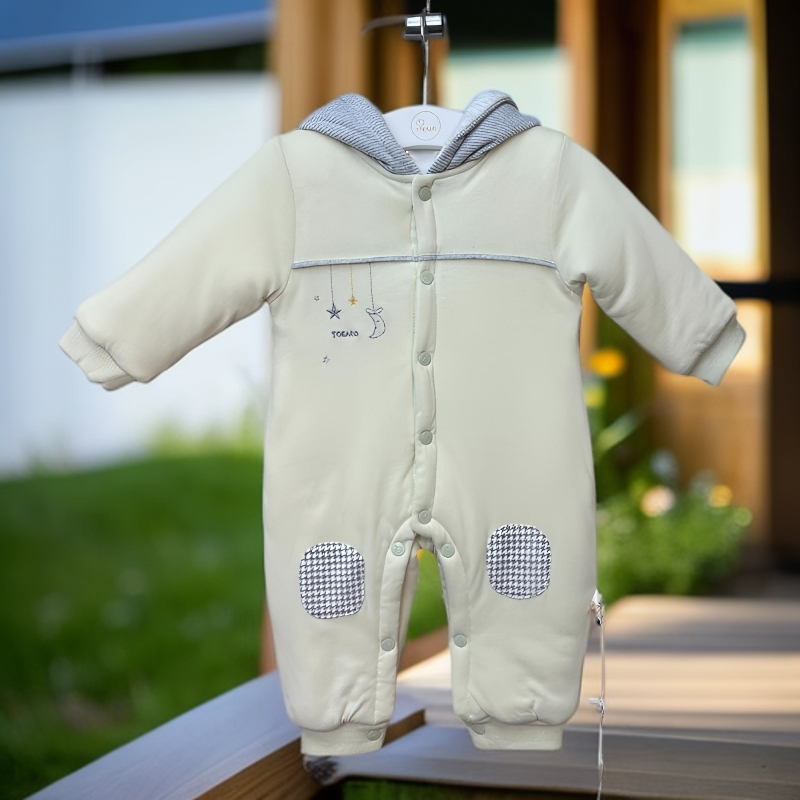 婴幼儿宝宝秋冬夹棉连体衣连帽爬服婴儿棉冬季加绒保暖新生儿哈衣