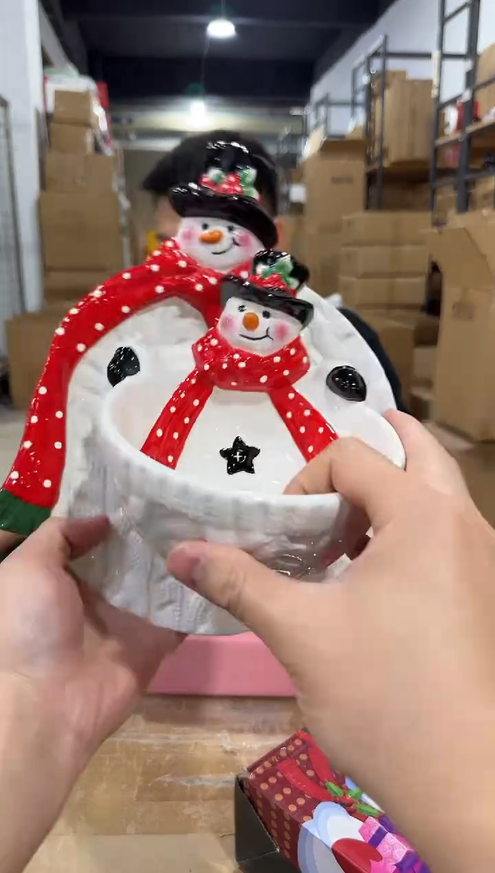 瓷片原盒雪人盘加雪人碗