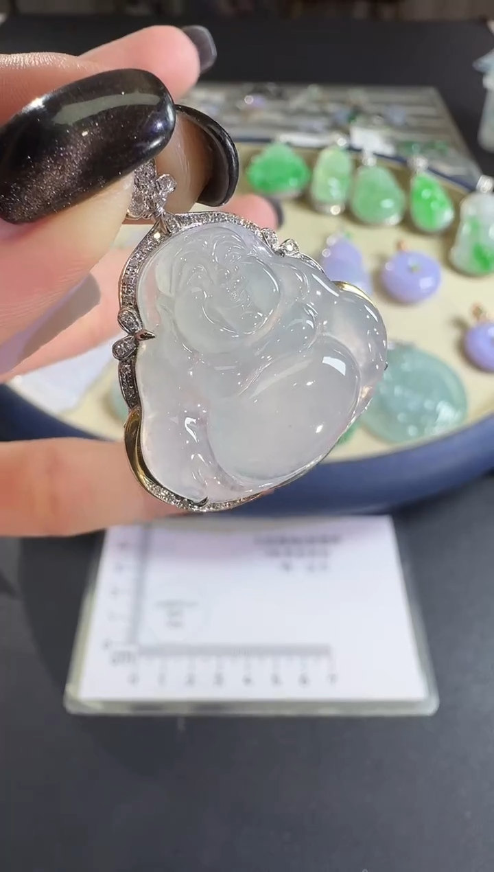 吊坠(不含链)18K金镶嵌翡翠【源头工厂】钻石镶嵌