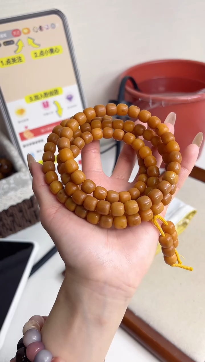 手串菩提根/象牙果干磨82年小老太橘红桶珠9*10mm念珠