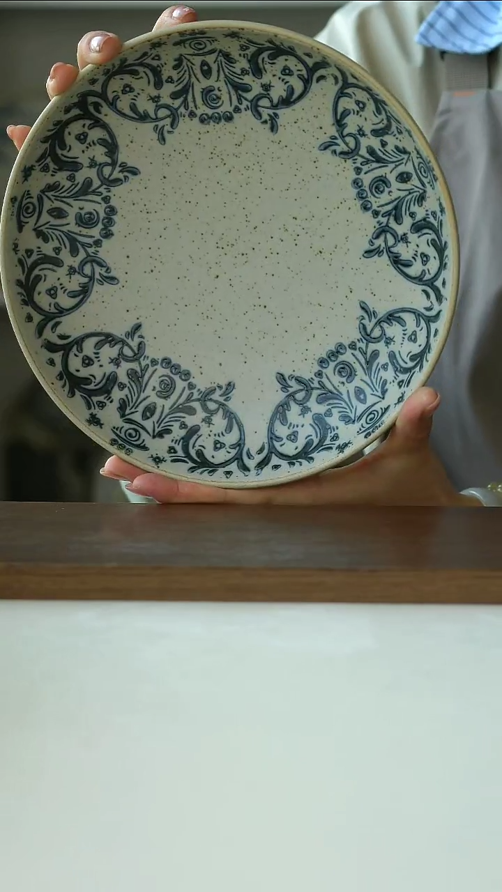 陶瓷粗陶手绘鸢尾花深盘22cm@4-2@