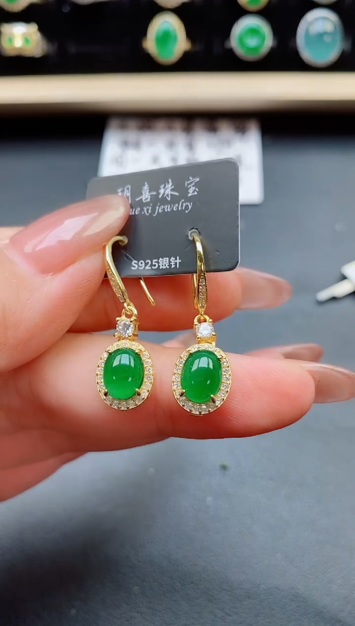 翡翠银S925镶嵌耳饰132131