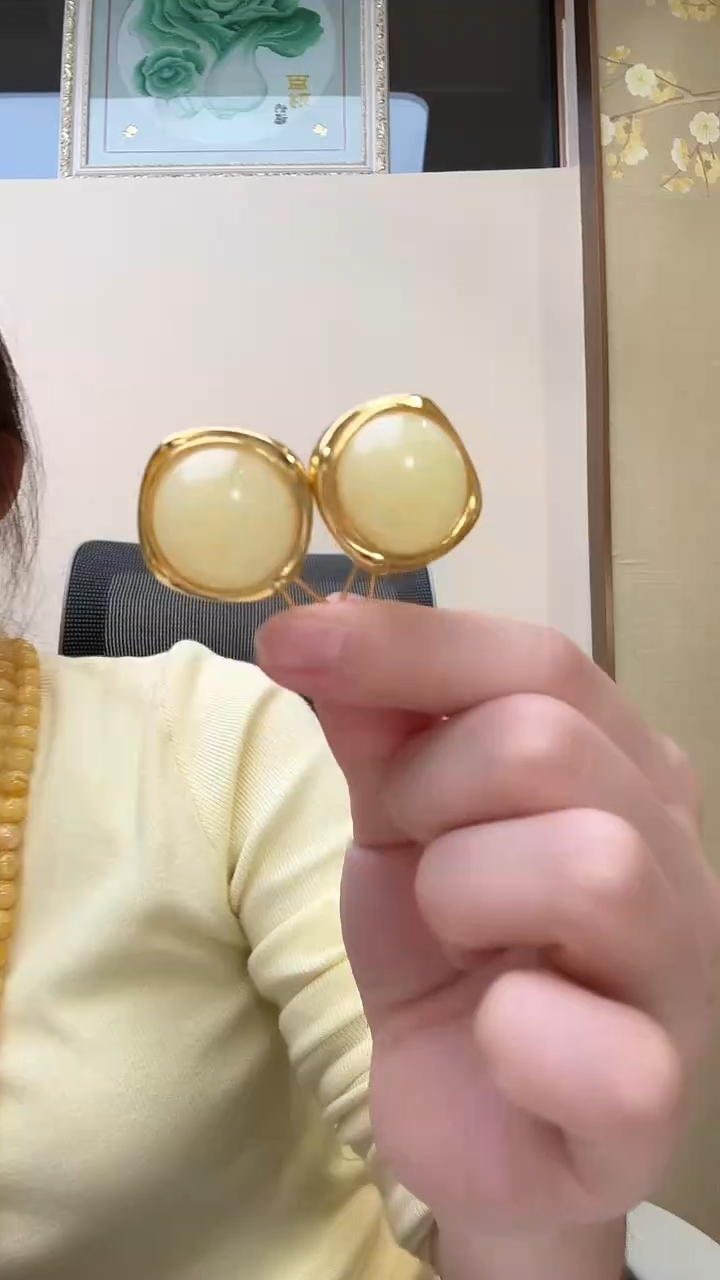 琥珀未镶嵌耳饰耳环