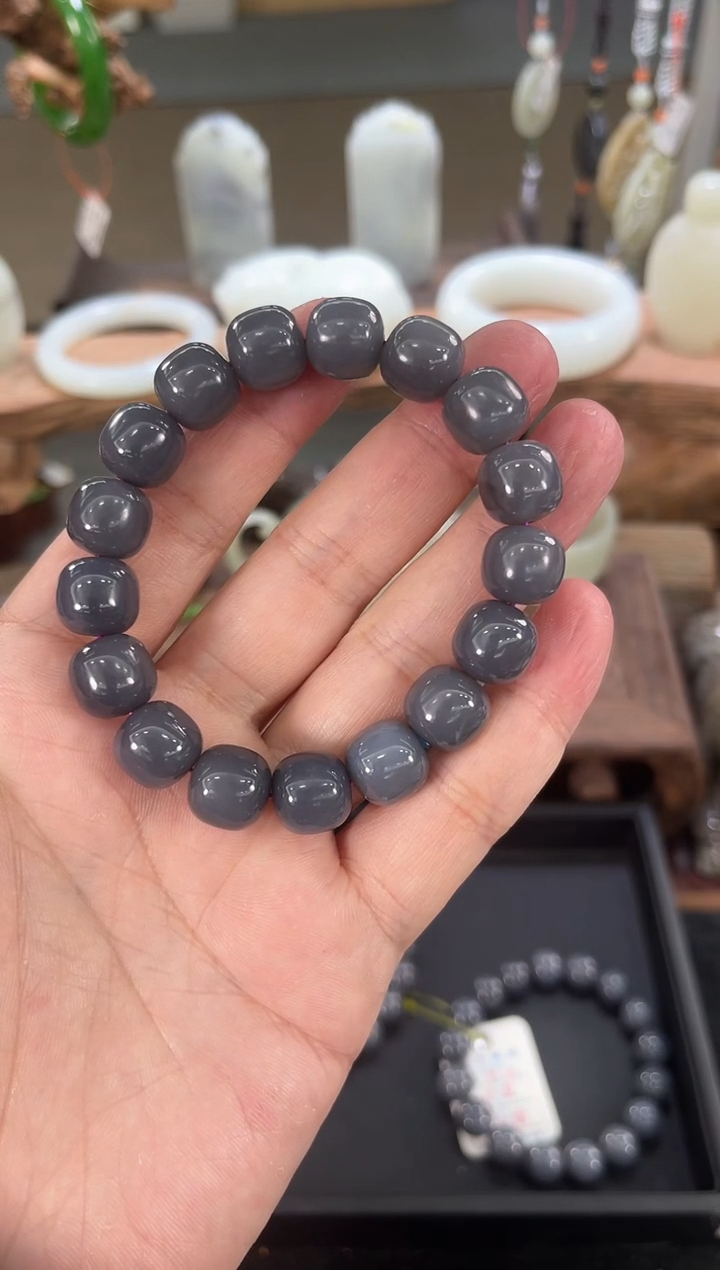 【闪购商品】和田玉手串未镶嵌卡12青海烟紫老型 多样性发一