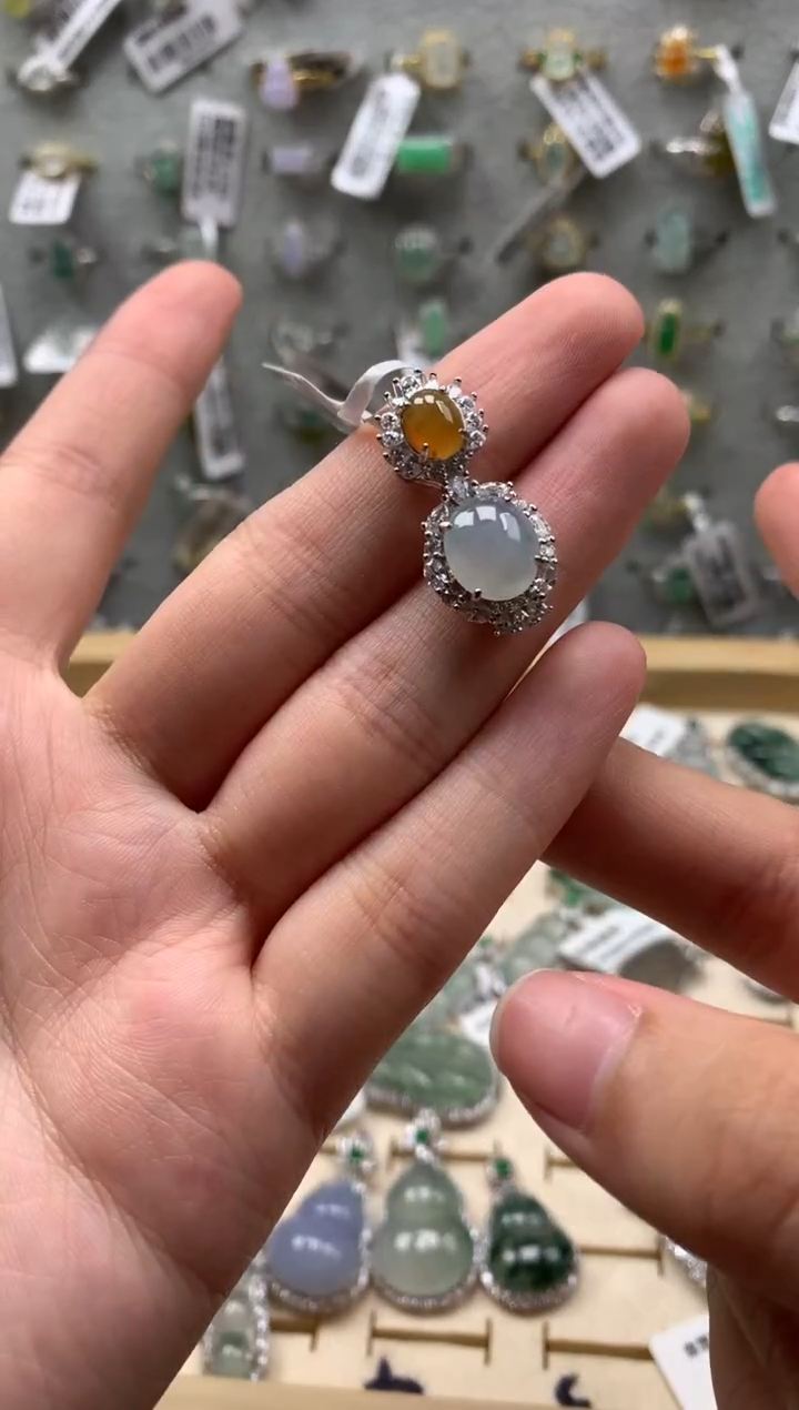 银S925镶嵌戒指翡翠吊坠3