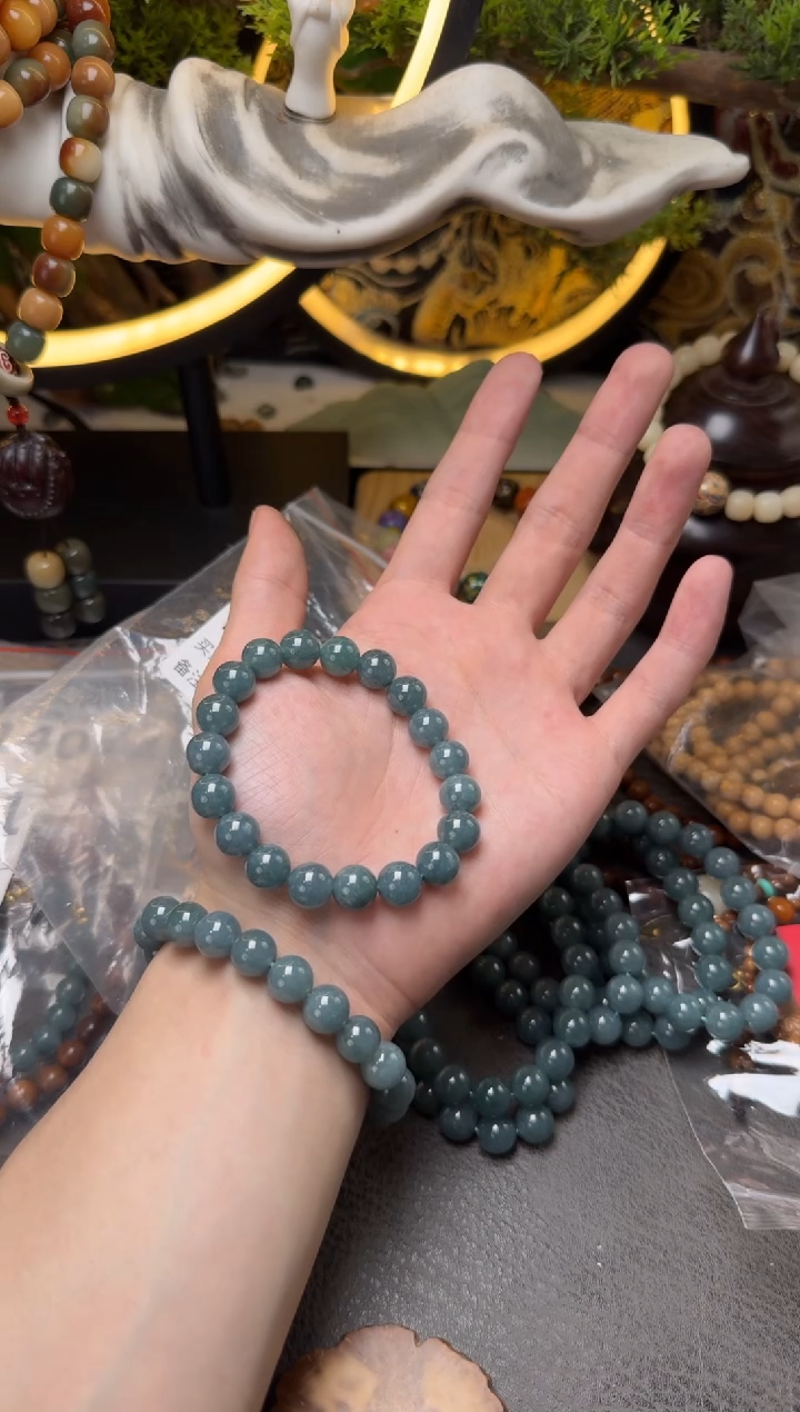 菩提根/象牙果手串B082蓝菩提单圈圆珠