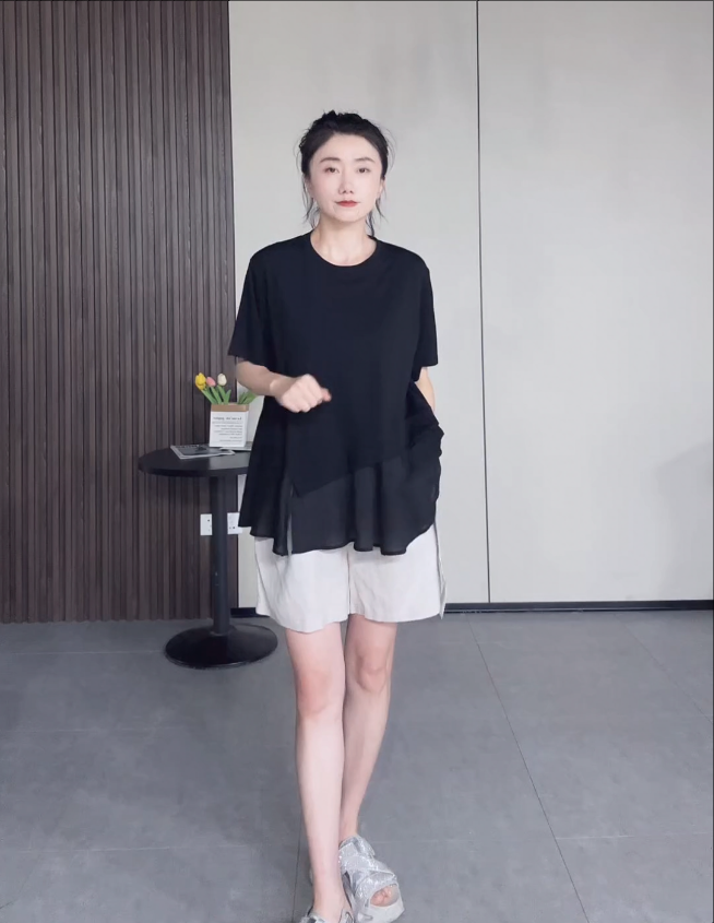 0723-21    女款百搭气质简约宽松夏季短袖   HLX/SH  82227