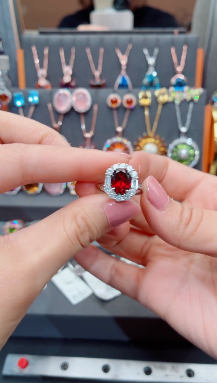 银S925镶嵌戒指石榴石一****界石榴石戒指 15#