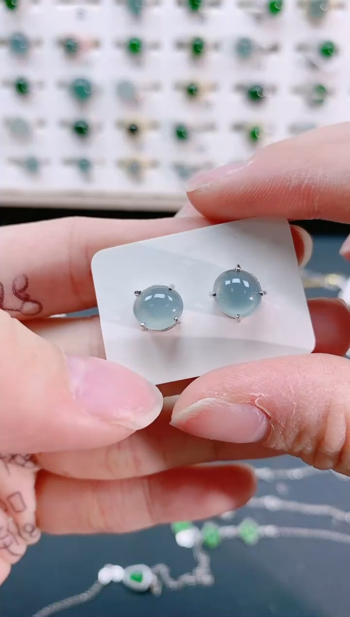 【闪购商品】翡翠耳饰银S925镶嵌天然翡翠