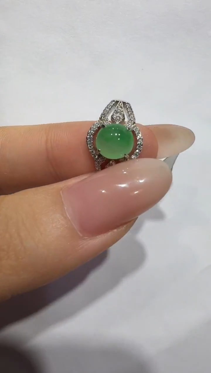 银S925镶嵌戒指翡翠925银镶翡翠戒指镶嵌294