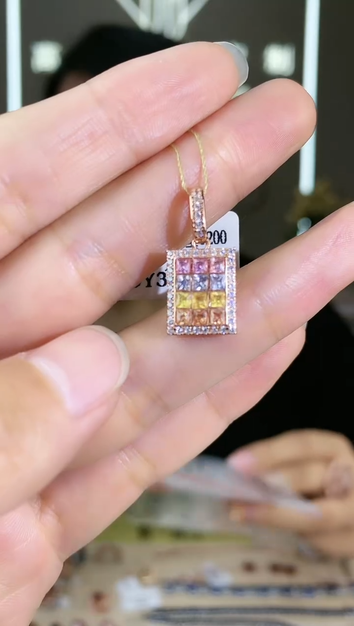 【闪购商品】彩色蓝宝石颈饰银S925镶嵌颈饰