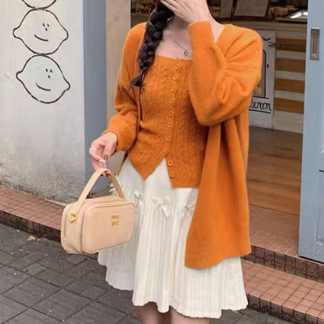 2025秋季新款显瘦慵懒风针织开衫外套+背心两件套百搭女套装8719