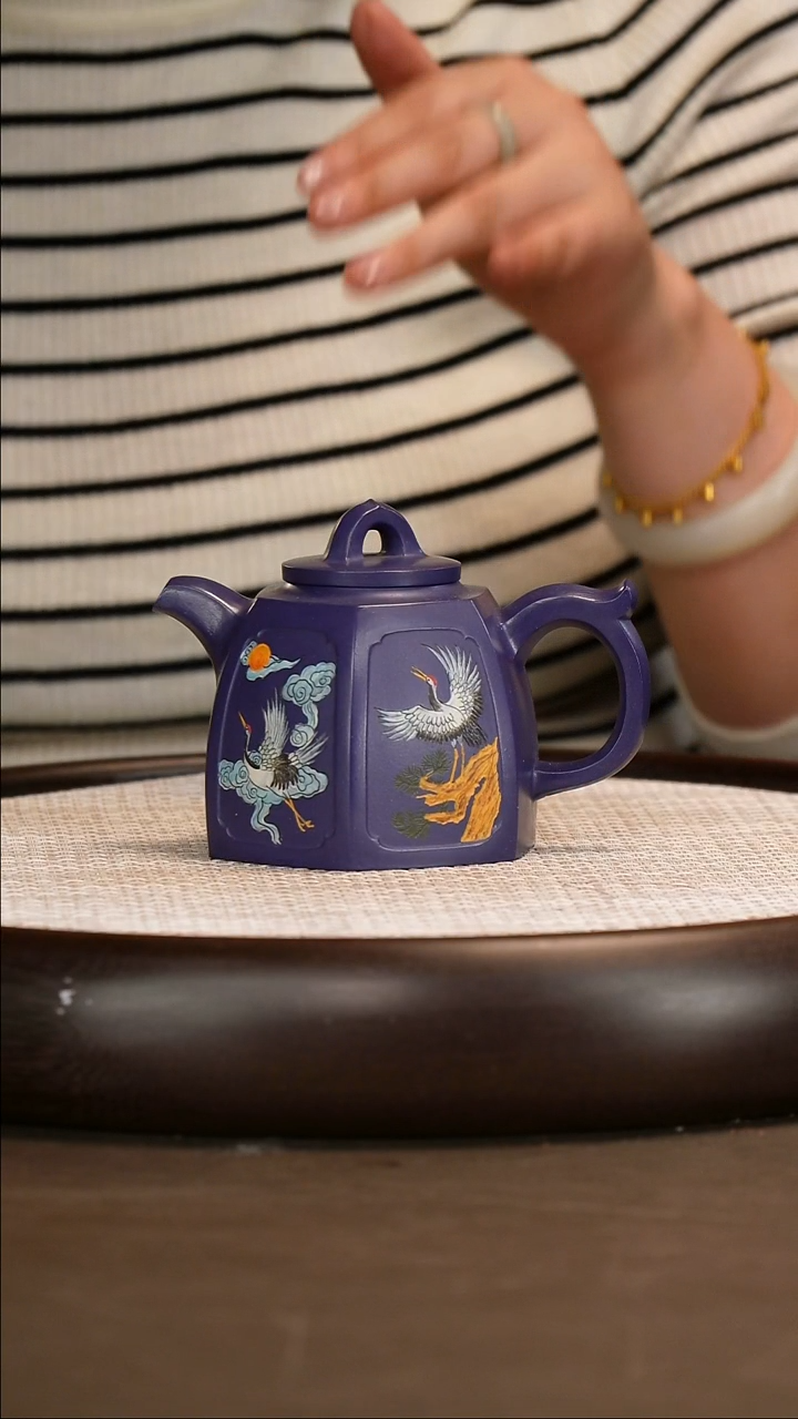 茶壶紫砂【潘洪均】阳羡墨蓝泥 六方井栏  300cc