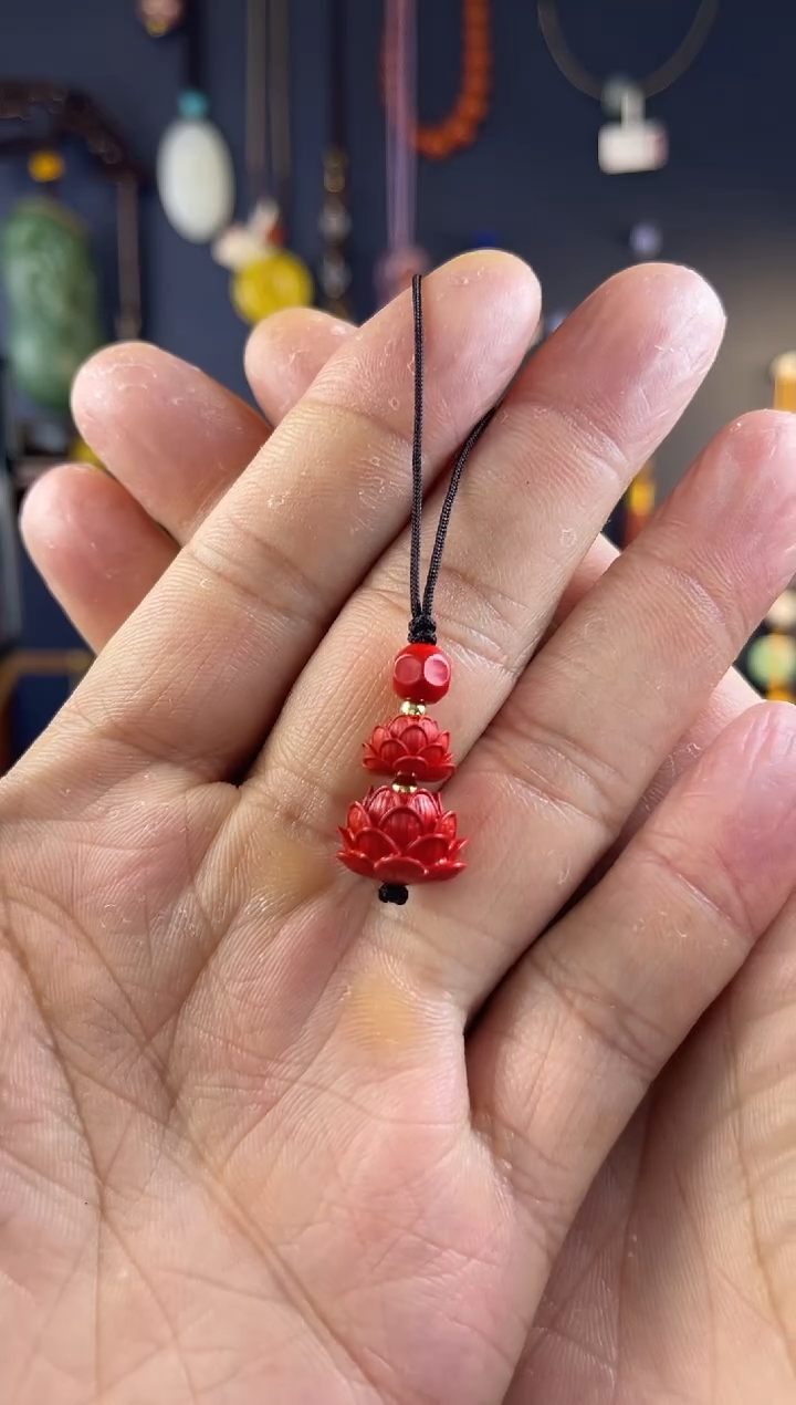 未镶嵌朱砂材质莲花步步生莲手机吊坠