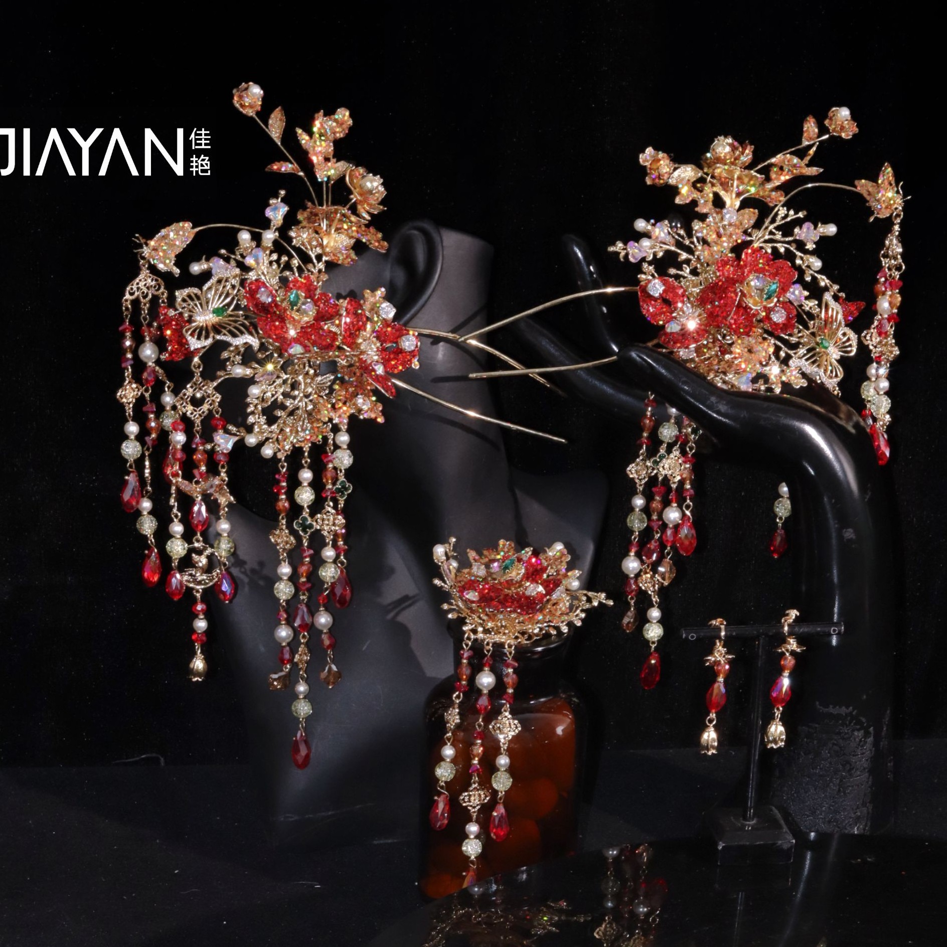 8511ETE经典红色亮片分体秀禾大气古风新娘头饰