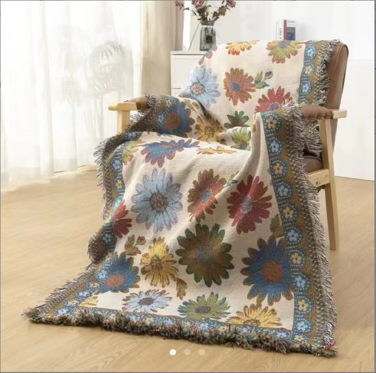 花园锦簇90*180沙发巾加厚民族风单人简约双面多功能复古美式