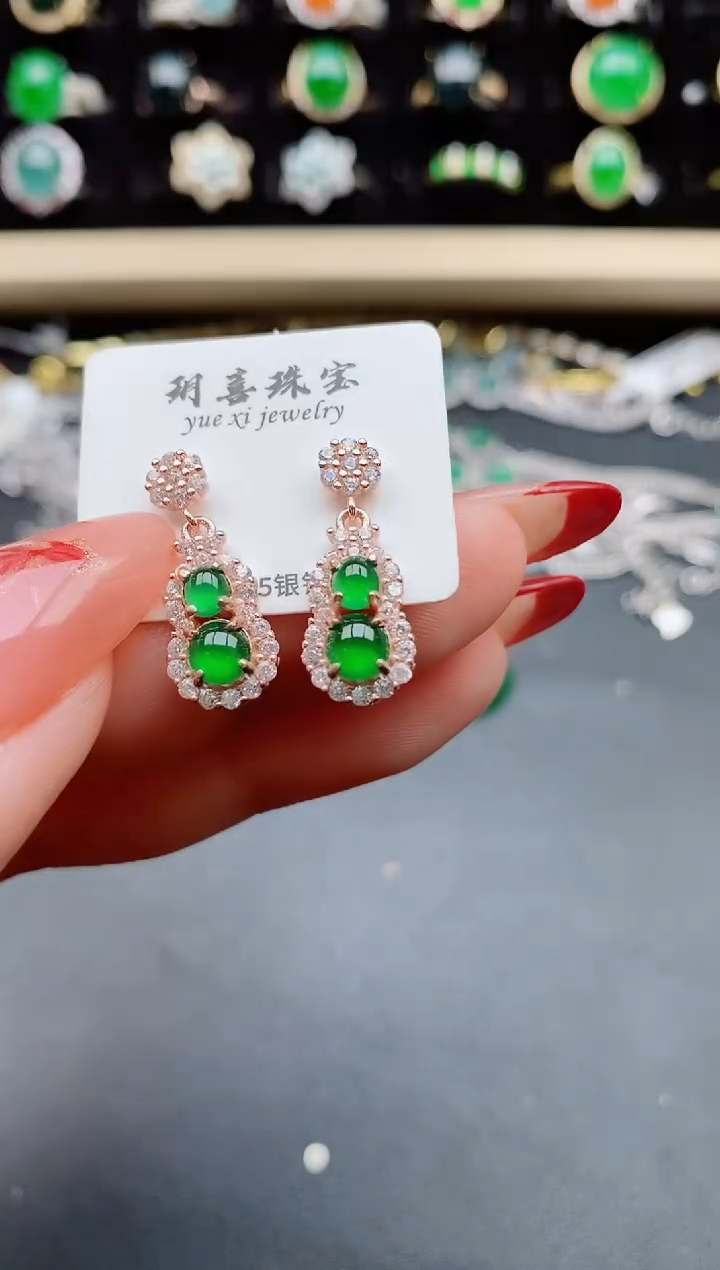 【闪购商品】翡翠耳饰银S925镶嵌85550