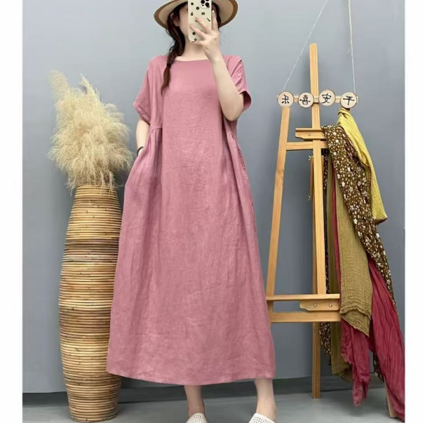 夏季韩版简约文艺宽松显瘦大码中长款裙子女