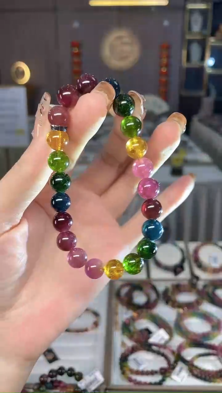 未镶嵌老矿碧玺色标彩虹单圈手串8mm+碧玺dan多样性发货一条