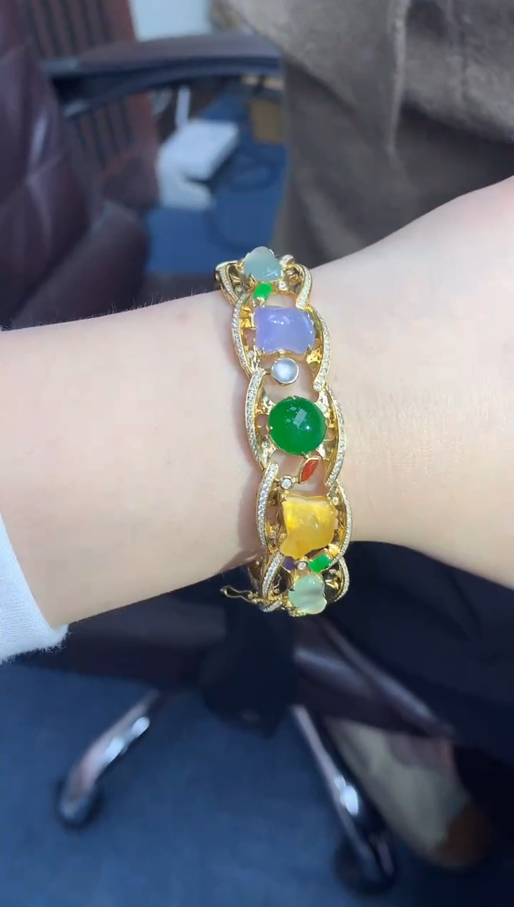 【闪购商品】翡翠手镯18K金镶嵌514-中国好珍宝