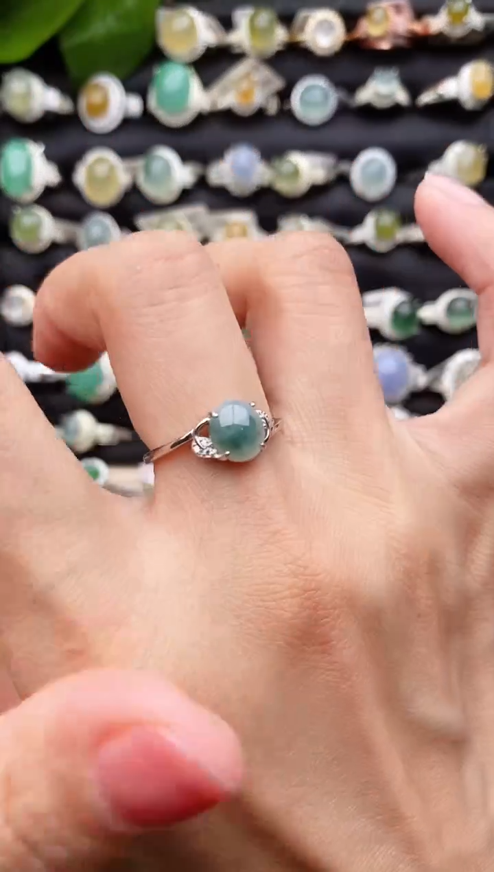 【闪购商品】翡翠戒指银S925镶嵌缅甸天然A货翡翠33 4-5