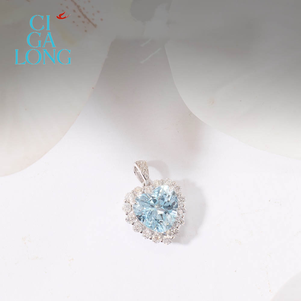 CIGALONGPT950心形海蓝宝吊坠4105-3【专场推荐】