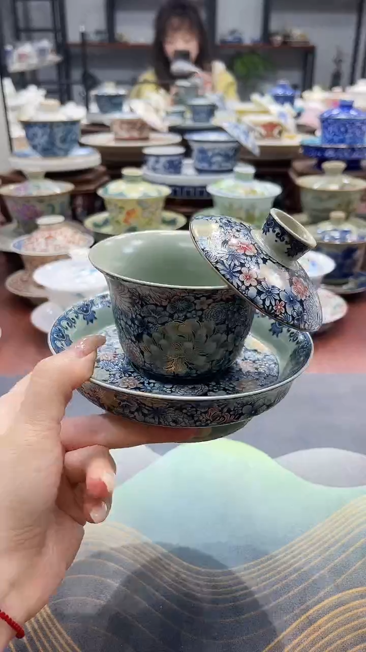 繁花似锦大底盖碗