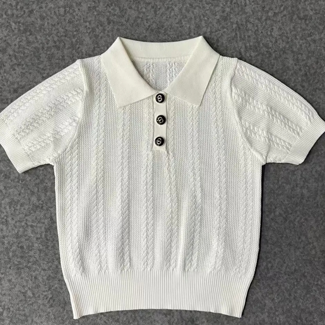 时尚休闲简约百搭夏季翻领套头气质夏季女装毛针织衫#6028