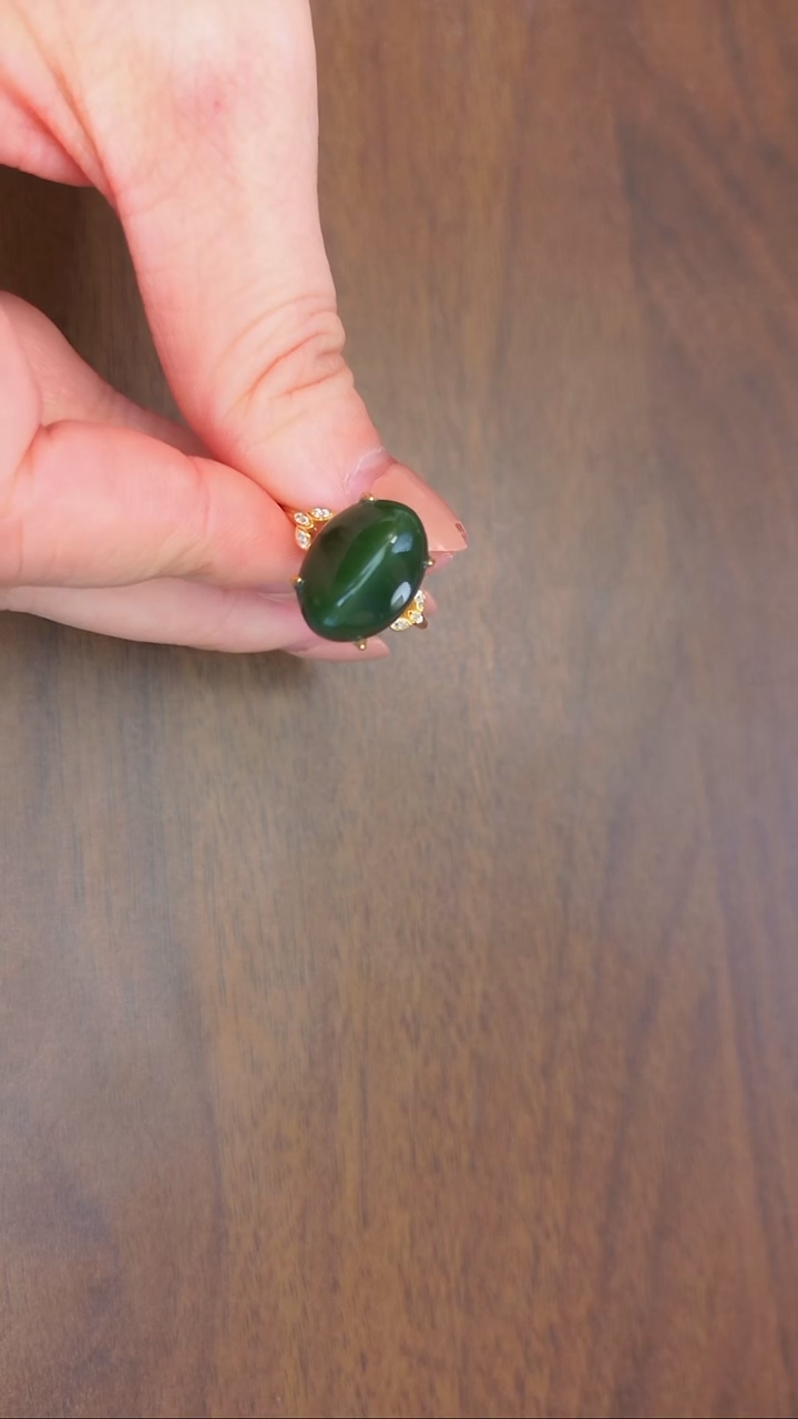 银S925镶嵌戒指和田玉猫眼戒指