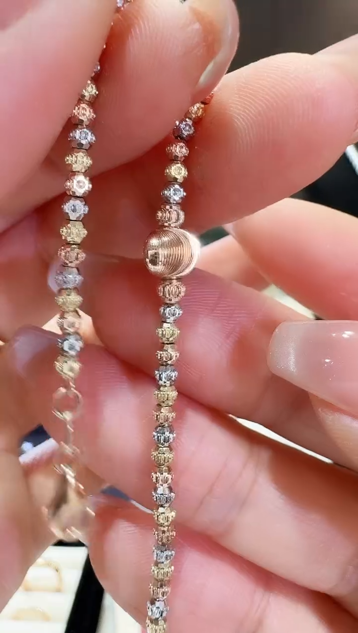 【闪购商品】18K金手链三色车花珠珠手链