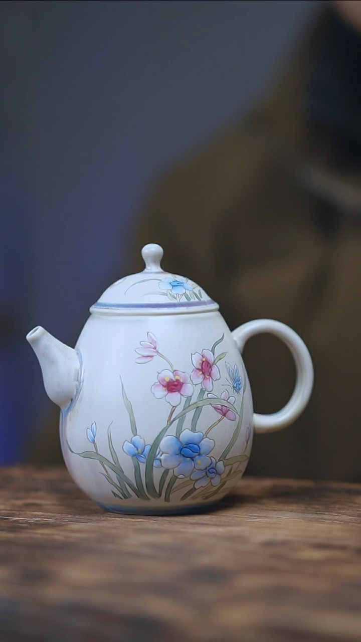 【闪购商品】景德镇手绘兰花窑变茶壶