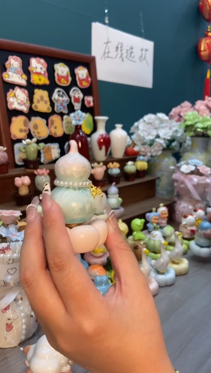 摆件陶粉色葫芦景德镇陶瓷摆件1个装
