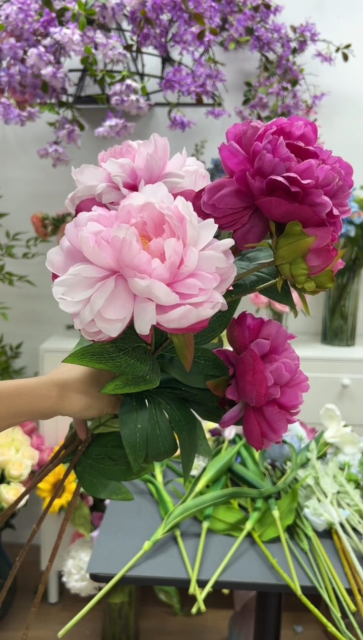 2枝粉色2枝玫红大牡丹