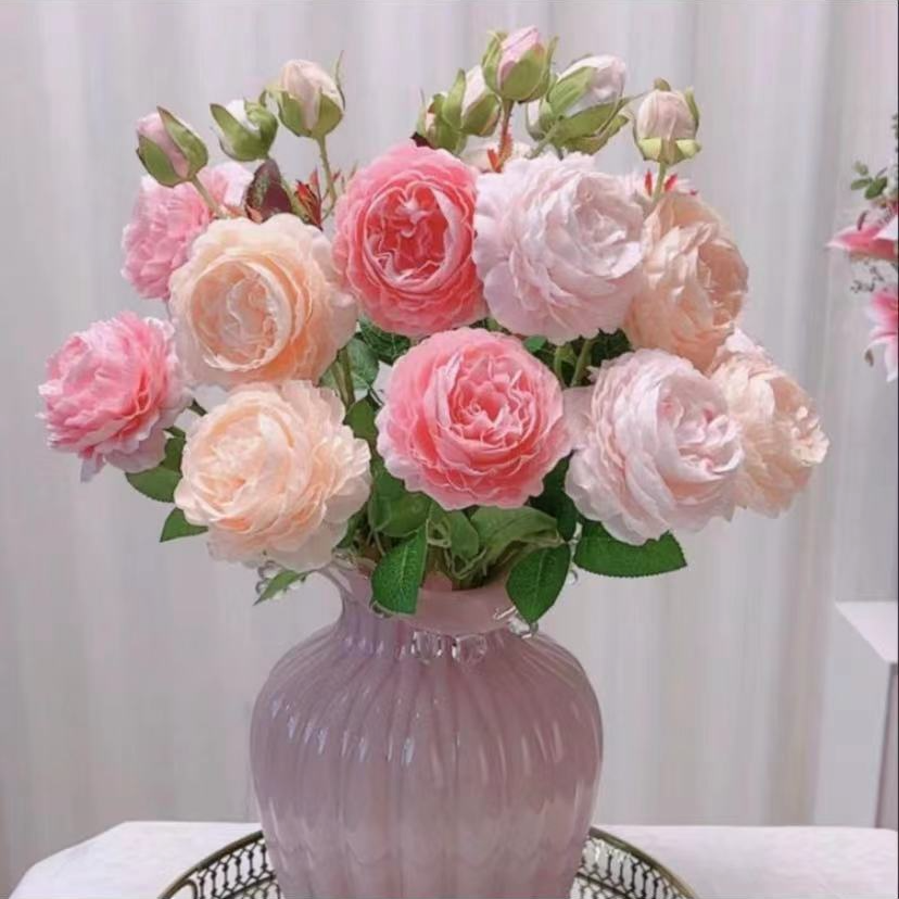 牡丹八只高端真仿真花束客厅餐桌面软装饰假花艺家居摆件